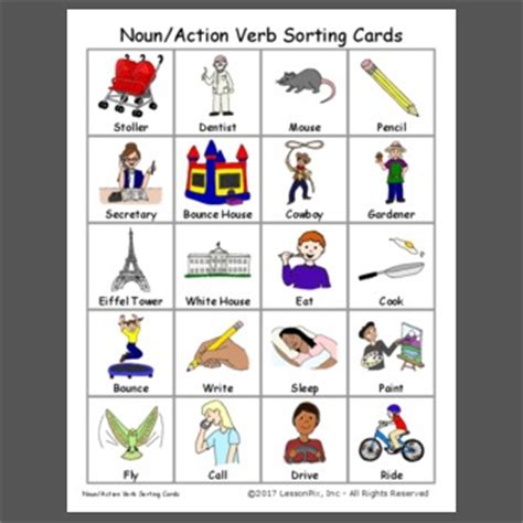 Long (verb) do not long for things beyond your means Noun/Action Verb Sorting Cards