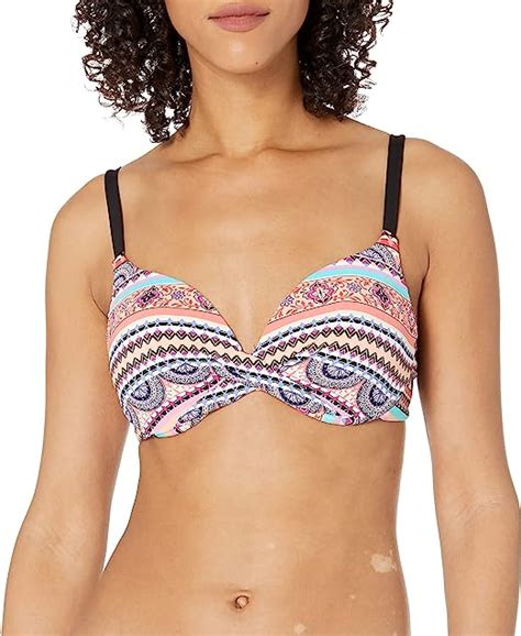 Captiva Womens Sanibel Sky Crossover Molded Push Up Bra Bikini Top Swimsuit Tapestry Stripe