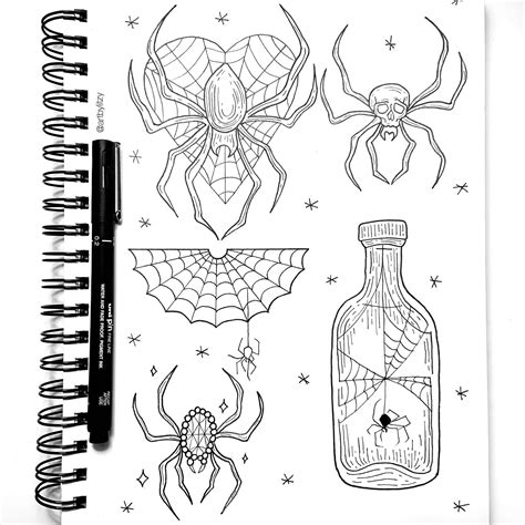 Cute Spider Web Tattoo Design Flash Sheet Artbylitzy Web Tattoo