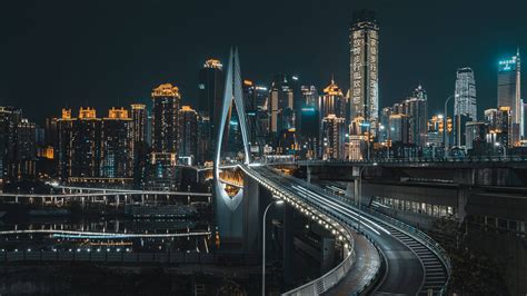 Bridge Building China Chongqing City Night Skyscraper 4k Hd Travel