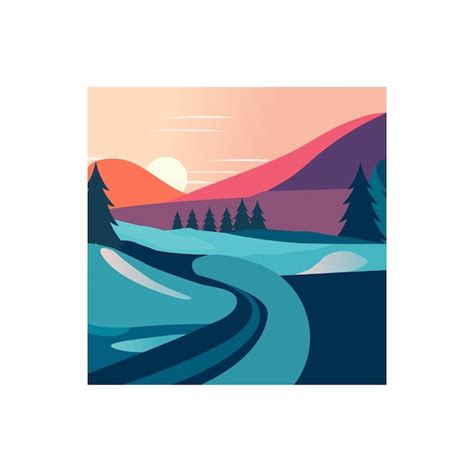 Premium Vector Beautiful Landscape With Mountains Sunset Vector