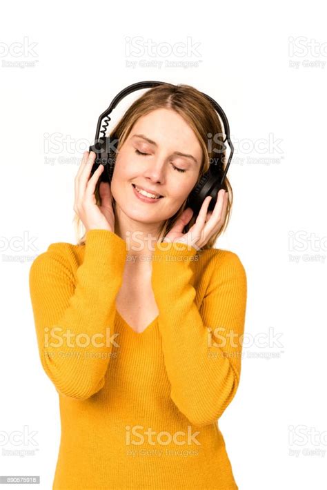 Woman Listening The Music With Headphone Stock Photo Download Image