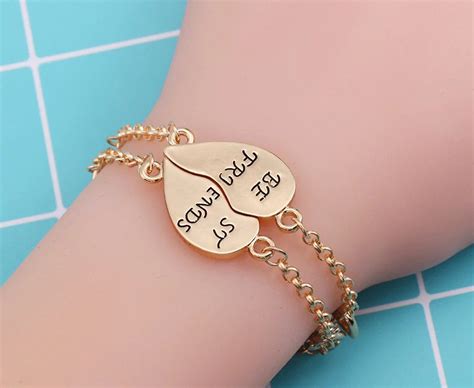 best friend half heart bracelet set for 2 metal and free size best friend jewelry