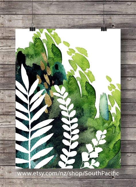 Printable Art Green Watercolor Foliage Leaf Print Green Abstract