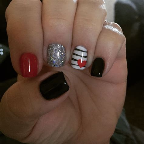 Red black and white valentine nails. Gel nails | White gel ...