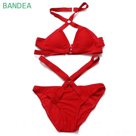 bandea bikini set swimwear swimsuit 2016 hot women sexy black red strappy push up bikini bandage