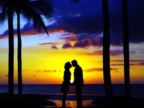 Wallpaper Kiss Couple Sunset Beach Silhouette Art Desktop