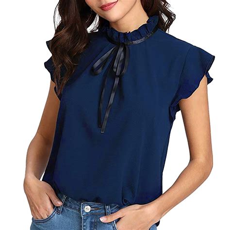Feitong Women's Casual Sleeveless Bow Tie Shirt Blouses Solid Ladies Causal Chiffon Blouse Tops ...