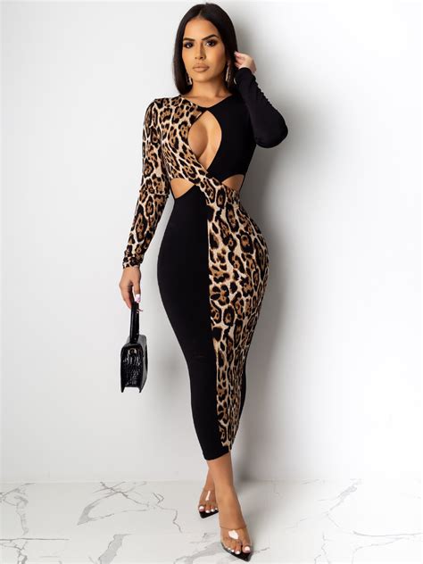 Wholesale Sexy Hollow Out Leopard Print Maxi Dress Lha100809ba