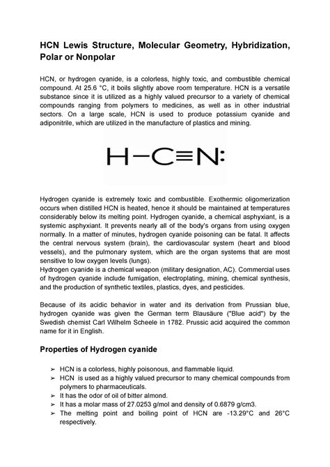 HCN Lewis Structure Molecular Geometry Hybridization Polar Or