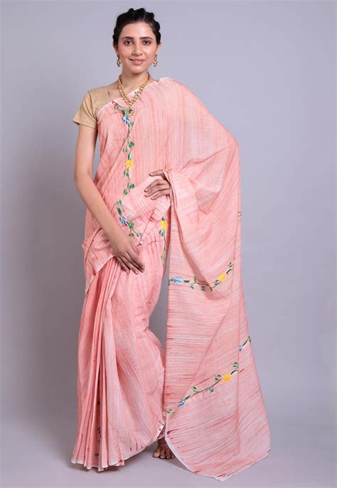 Vintage Sari 100 Pure Georgette Silk Peach Sarees Printed 5yd Craft