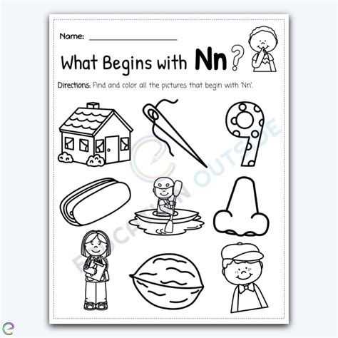 Letter N Beginning Sound Coloring Page