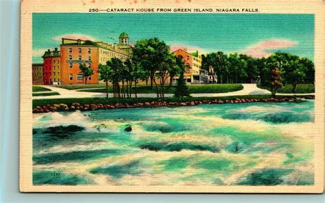 Cataract House From Green Island Niagara Falls New York Ny Linen Postcard United States New