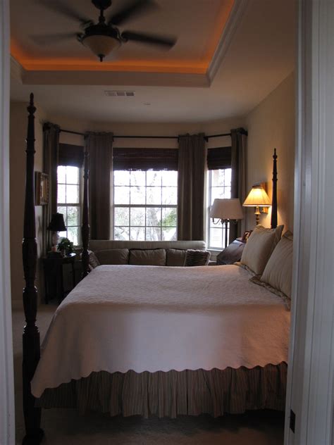 These fun lights can be wrapped around trees, ran along staircases, and turn a regular porch into an extraordinary porch. Master bedroom. Tray ceiling w rope lighting. Consignment ...
