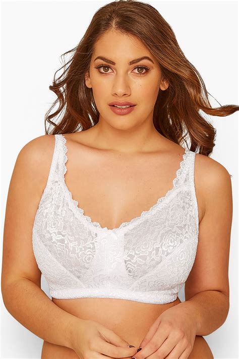Plus Size White Hi Shine Lace Non Padded Non Wired Full Cup Bra Yours