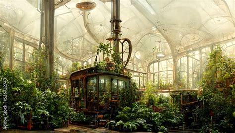 Victorian Steampunk Station Style Botanical Garden Design Stock