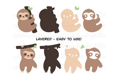 Sloth SVG Bundle - 10 Cute sloths cut files - Baby sloths (520717