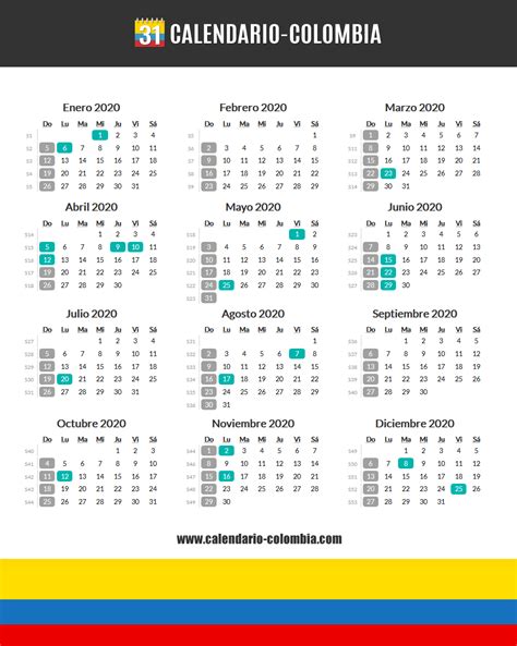Calendario 2020 Colombia Calendario 2020 Colombia Calendario