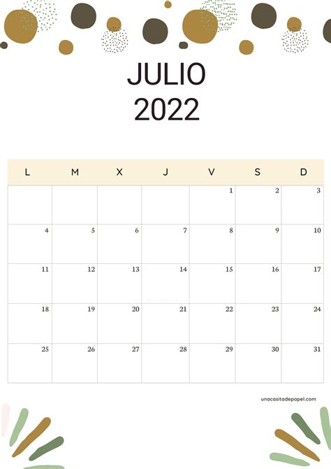 calendario mes de julio