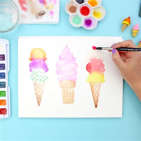 3 easy watercolor art techniques anyone can do. How to Paint Watercolor Ice Cream Cones - Lines Across