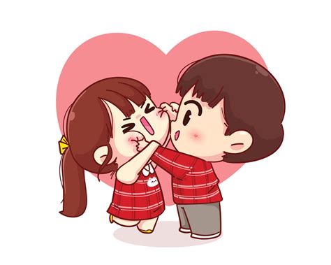 Cute Boy Cheek Pinching His Girlfriend Happy Valentine Cartoon