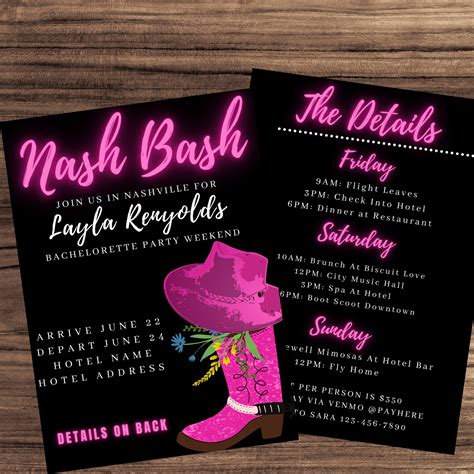 Nashville Bachelorette Canva Template Invitation Nash Bash Etsy