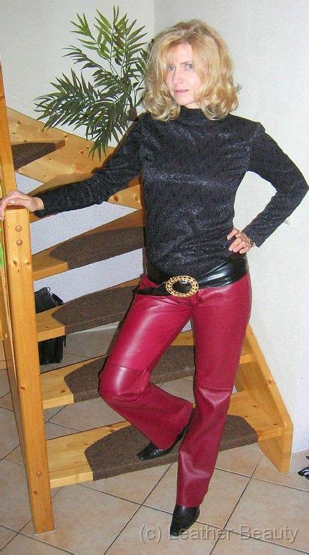 008 Leather Pants Women Old Lady In Satin Blouse Leather Pants