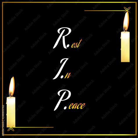Rip Rest In Peace Background With Golden Frame And Candles Light Stock