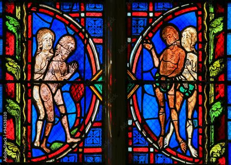 Adam And Eve Stained Glass In Tours Cathedral Stock Foto Adobe Stock