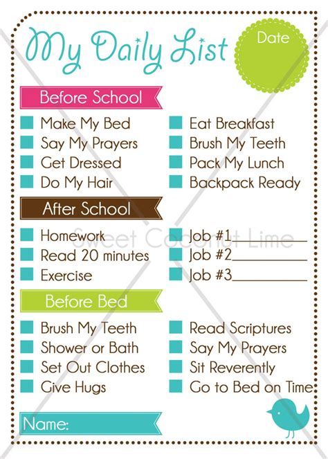 Kids Editable Daily List And Chore Chart Weekly Chore Charts Weekly