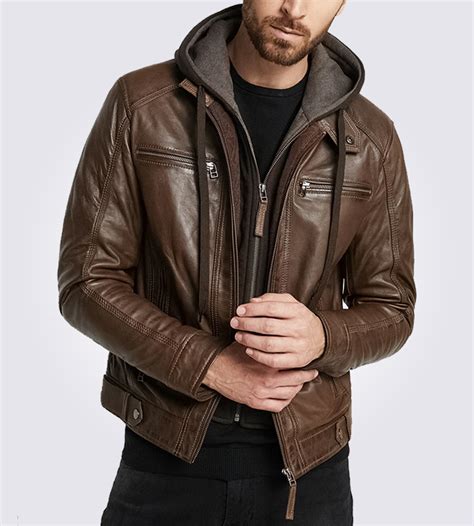 Mens Eric Dark Brown Hooded Motorcycle Leather Jacket