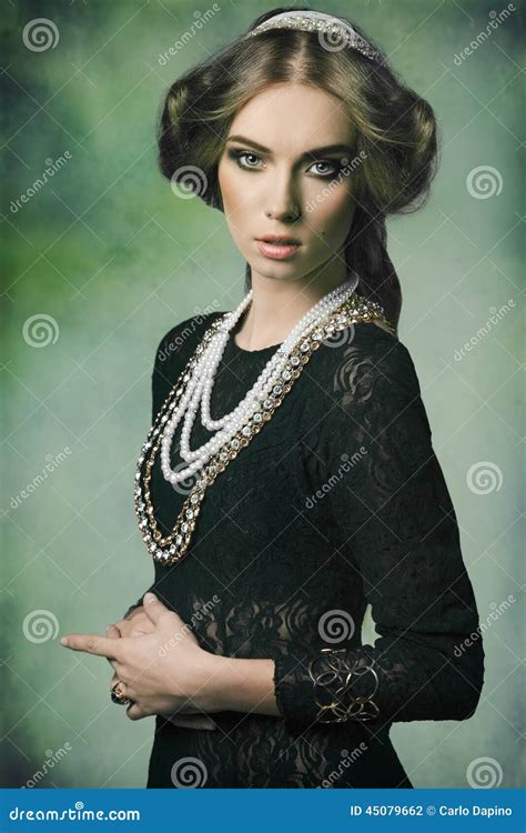 Aristocratic Retro Woman With Jewellery Stock Photo Image Of Hair
