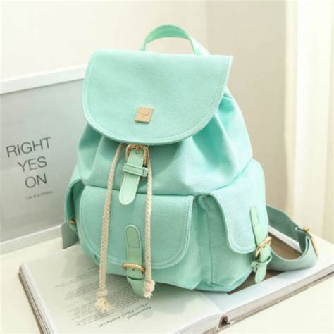 Teen girls small suede backpack women shoulder bag velvet mini bag. Fresh Mint Green Pure Color Girls Rucksack Candy Canvas ...