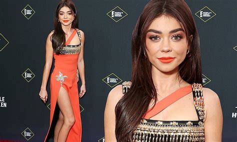 Sarah Hyland Flashes Knockout Legs In Double Split Orange Gown At The