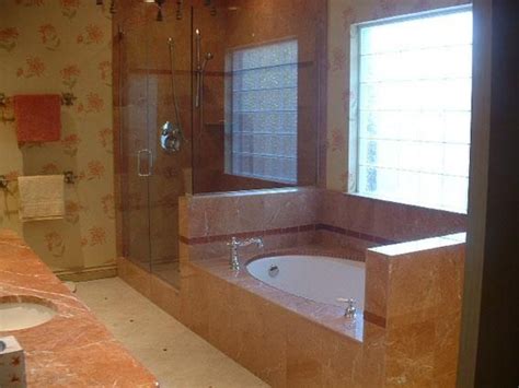 Basco build your door helps you create your custom shower enclosures, sliding or swing shower doors. Hand Made Red Stone Shower And Tub Surround by Tile By ...