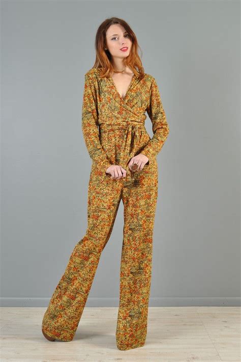 1970s Wide Legged Jumpsuit Ultra Fun Piece Plunging Wrap Style Draped