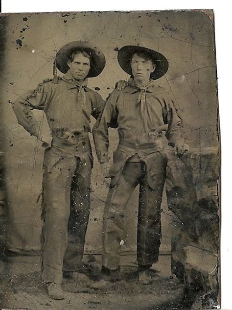 Rare Two Cowboys With Pistols And Leather Chaps Tintype Photo Real