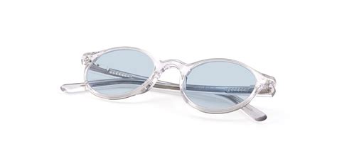 clear narrow acetate round tinted sunglasses with light blue sunwear lenses 17519