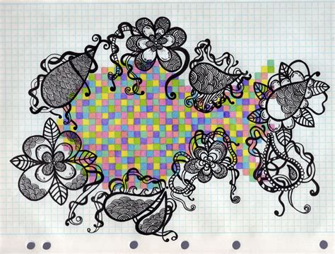 An Artistic Drawing Of Flowers And Bugs On A Piece Of Paper With