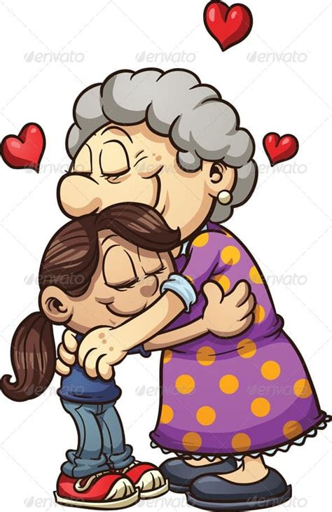 Girl Hugging Grandma Cartoon Grandma Hug Illustration Cartoon Drawings