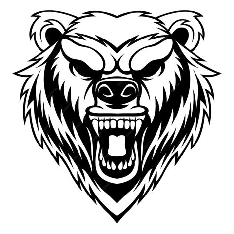 Медведь вектор черно белый гризли дизайн логотипа вектор шаблон