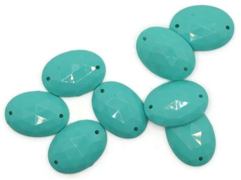 8 25mm Faceted Oval Cabochons Turquoise Blue Sew On Cabochons Etsy