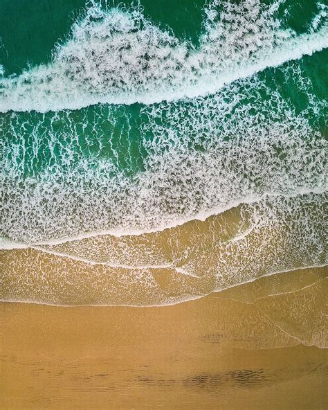 Hd Wallpaper Sea Waves On Brown Sand Drone View Aerial View Beach Coast Wallpaper Flare