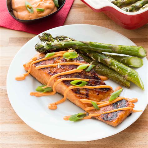 Grilled Teriyaki Salmon With A Sriracha Sauce The Table Salmon