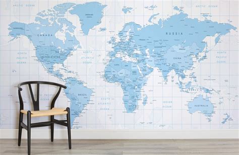 Blue Detailed Map Room Map Murals World Map Wallpaper Mural Wallpaper