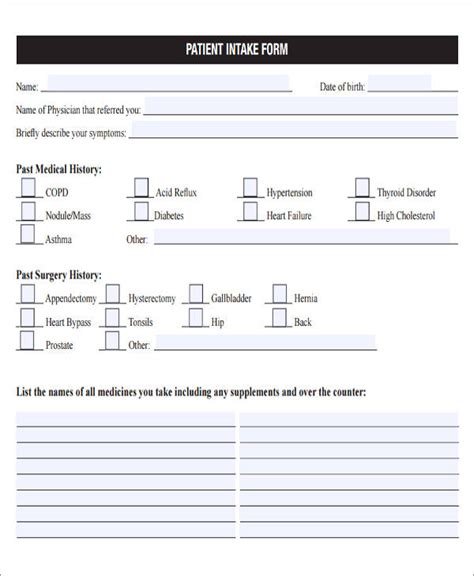 Patient Intake Form Template Word