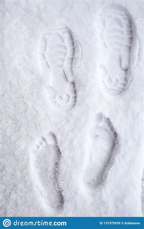 Traces Of Bare Feet On Snowy Pavement Stock Photography Cartoondealer