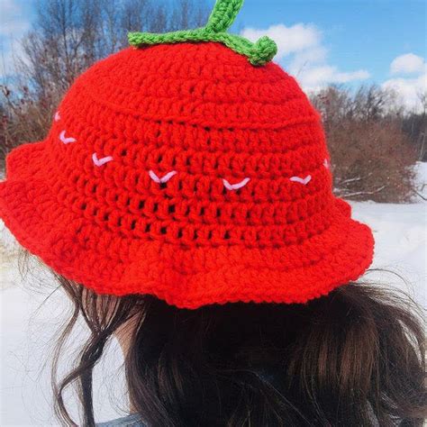 Crochet Strawberry Bucket Hat Crochet Bucket Hat Red Etsy