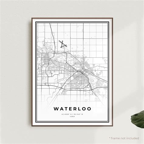 Waterloo Map Print Waterloo Street Map Poster Iowa Modern Etsy
