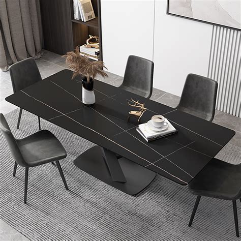 1800mm Modern Rectangle Stone Top Dining Table With Carbon Steel Base